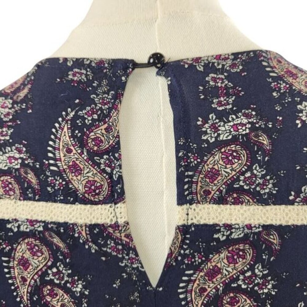 POL NEW Small Maxi Dress Cotton Blue Red Paisley Crochet Trim Vintage BOHO Style - Picture 11 of 16